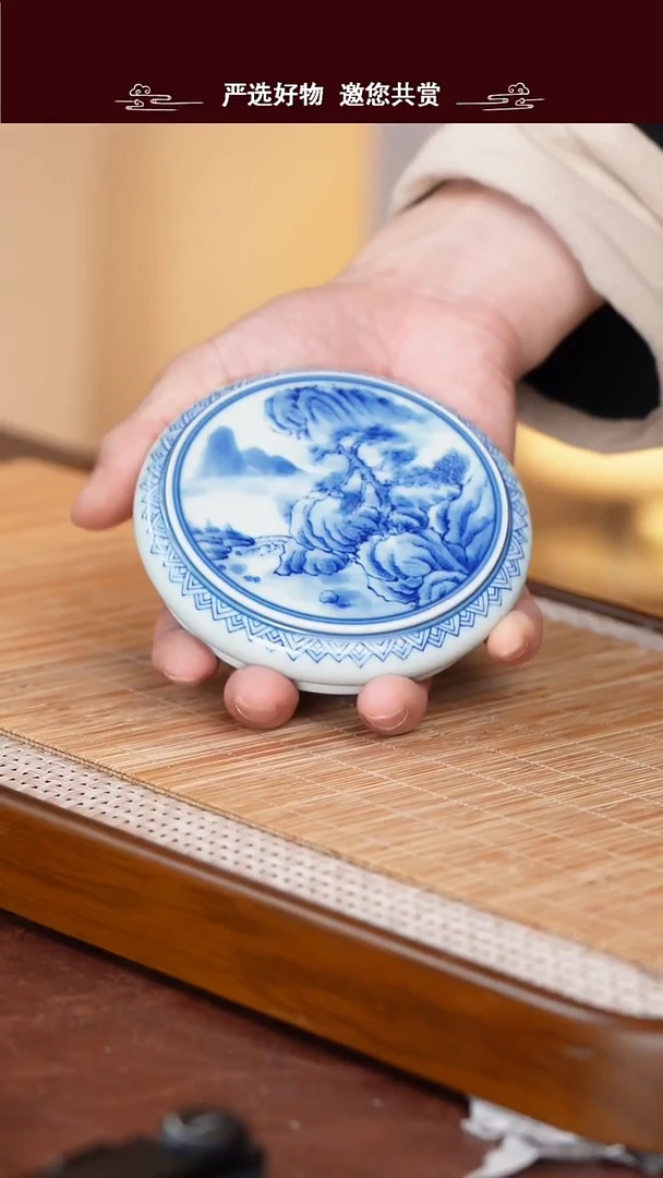手工手绘青花盖置
