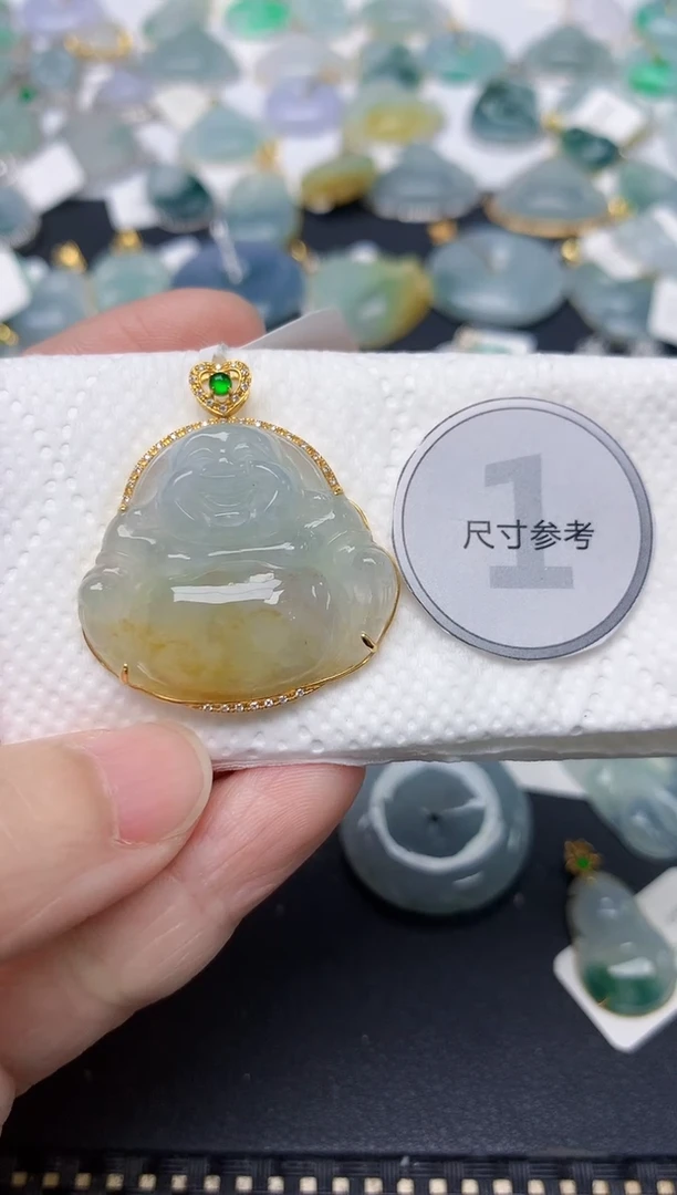 颈饰18K金镶嵌翡翠天然缅甸A货翡翠