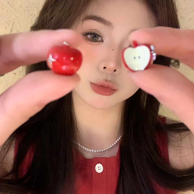铜合金耳饰 梅姐饰品34 可爱红色苹果耳环女耳钉气质高级感耳饰