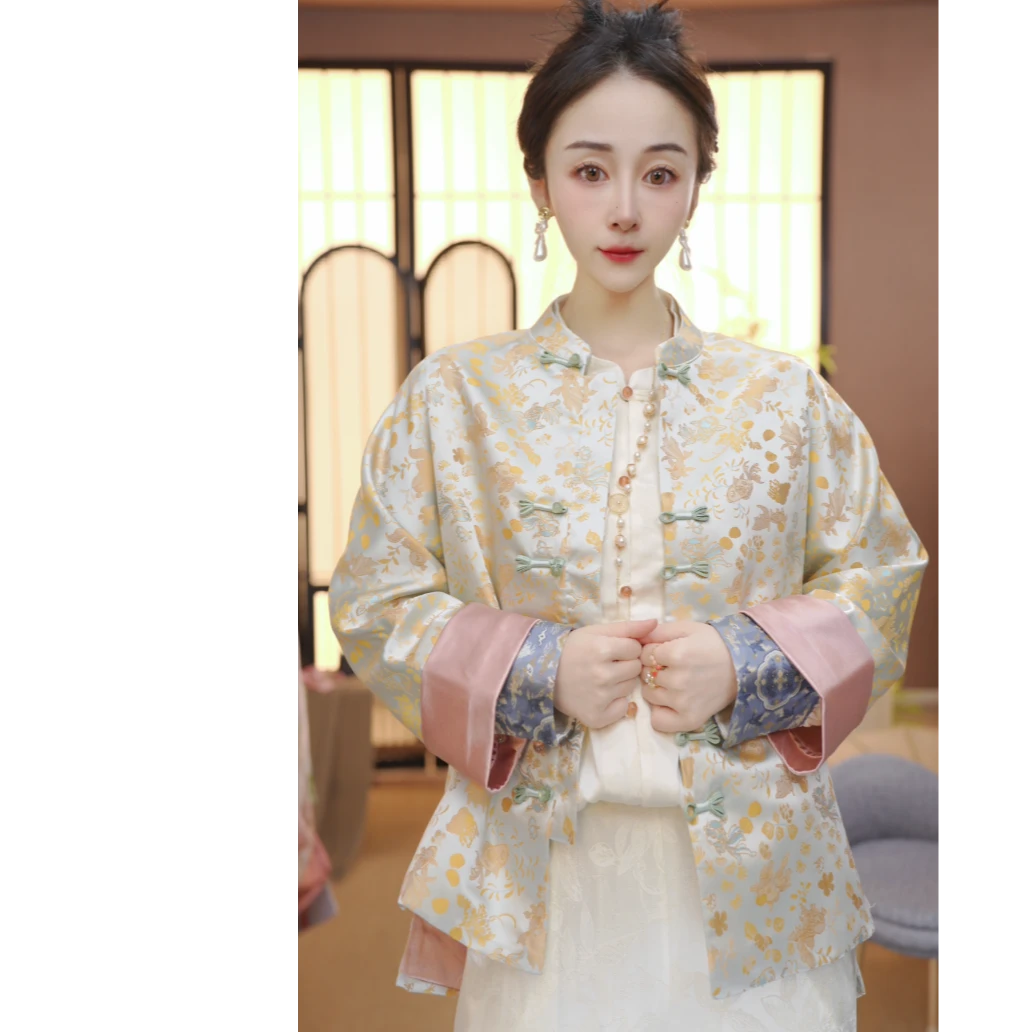 【浮光跃金】2025新款上衣锦鲤金鱼闹彩蝶提花外套FB09026