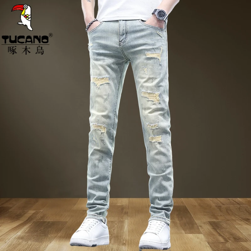 2025新款男款裤子男士牛仔裤男秋冬新款美式复古破洞潮牌痞帅炸街