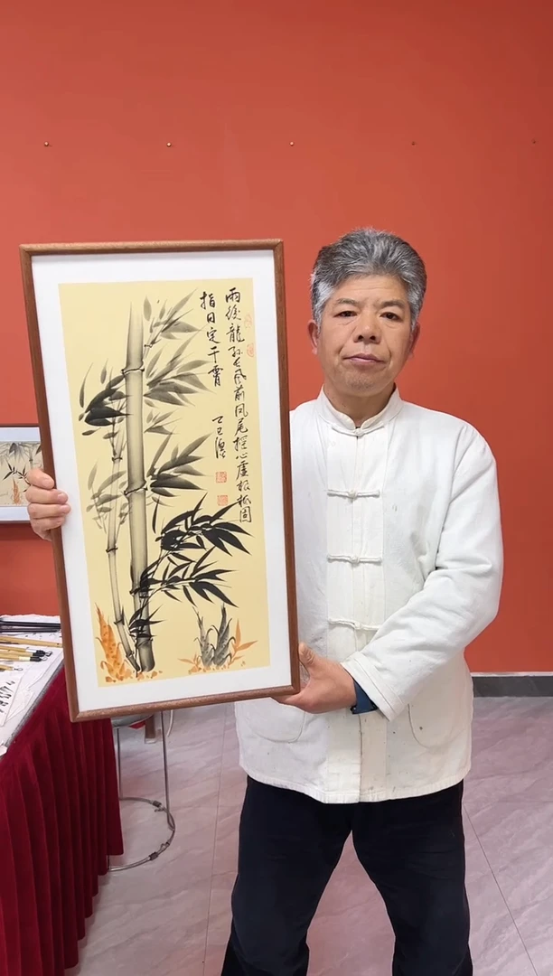 书法张富民手绘作品/指日定干宵//古宣（乌檀木外框）35*70cm左右