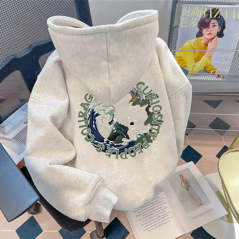 特大码300斤设计感潮牌vintage连帽卫衣男秋冬季宽松加绒加厚上衣