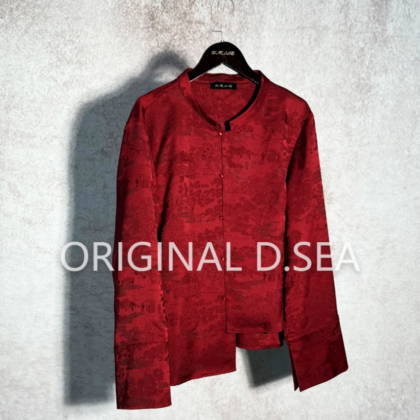 【大海轻奢】S2362红/黑提花不规则新中式打底上衣衬衣