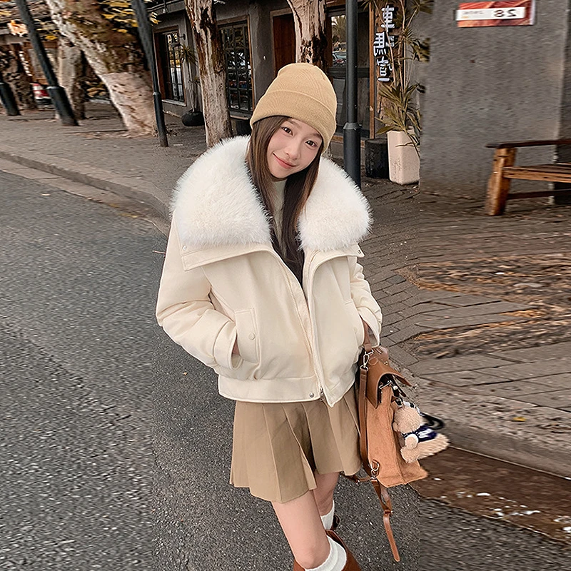 2025年冬季新款气质洋气百搭白海军领短款加厚外套显瘦短款女棉服