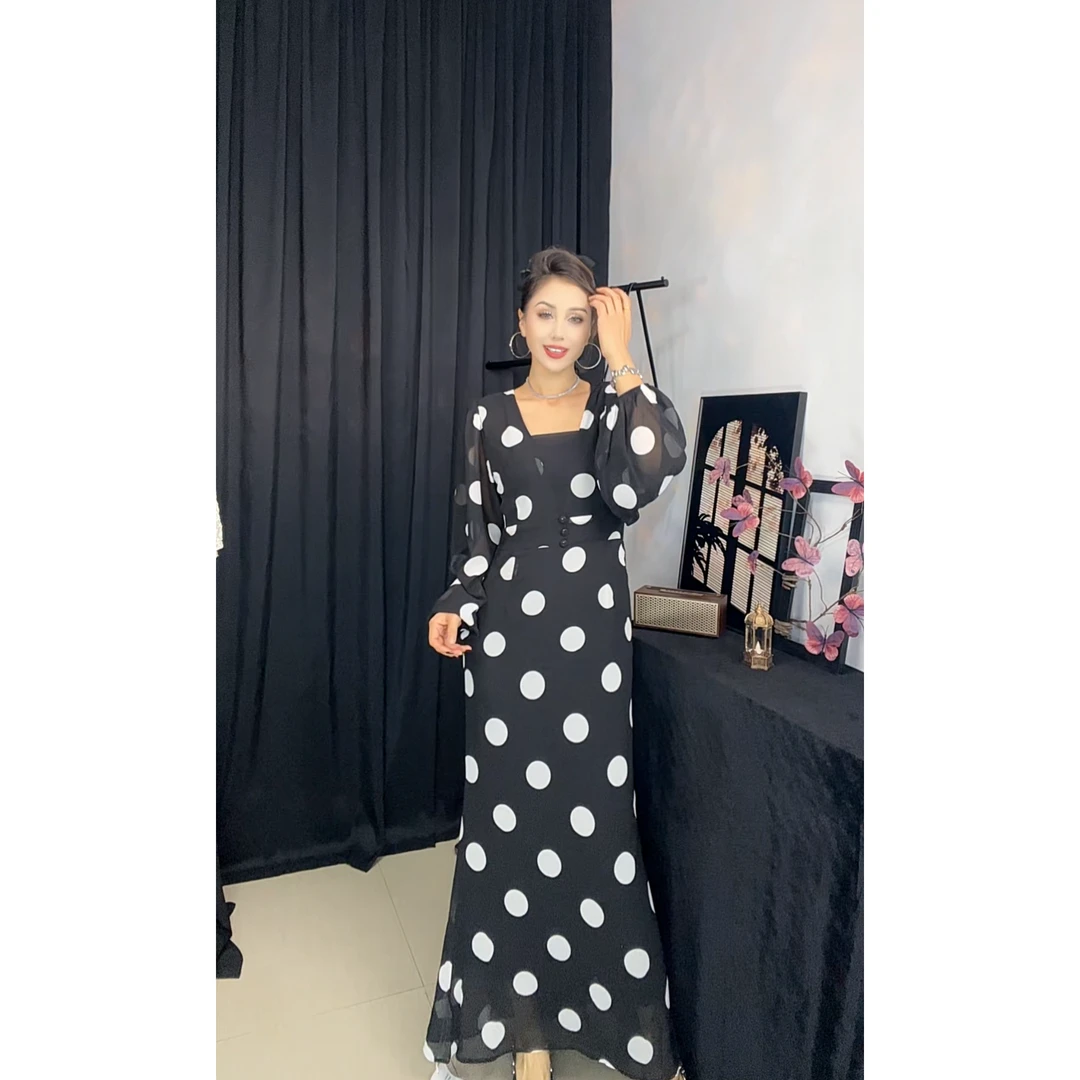 8765【娜扎包邮】法式波点灯笼袖时尚女装连衣裙