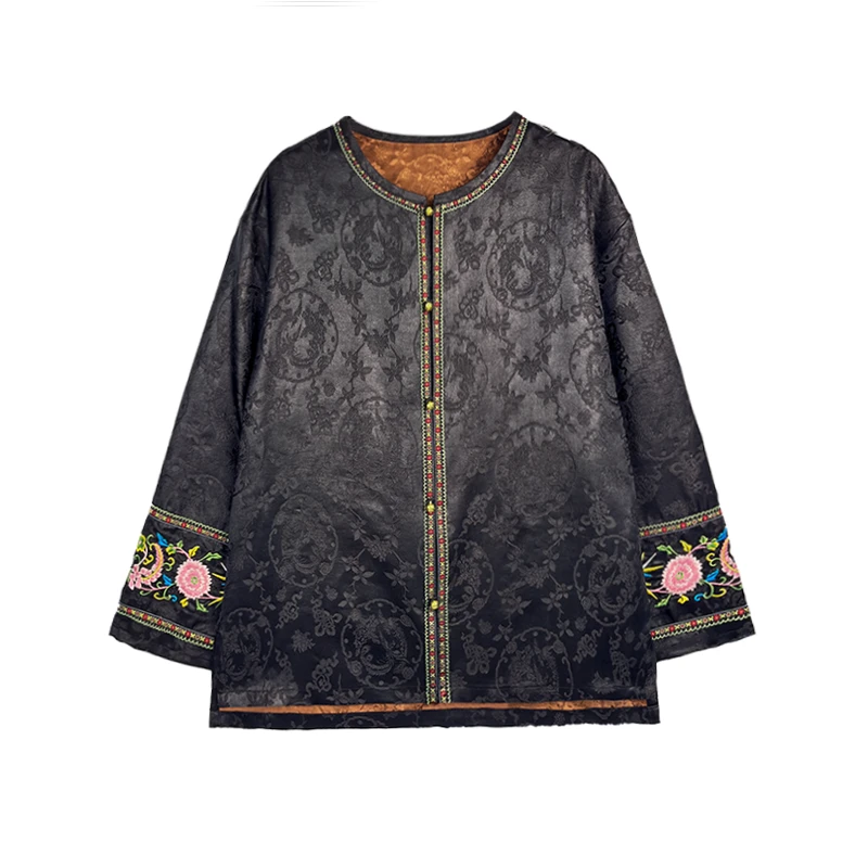 【老钱刺绣】香云纱提花重缎真丝上衣新中式唐装丝绸小衫中国风