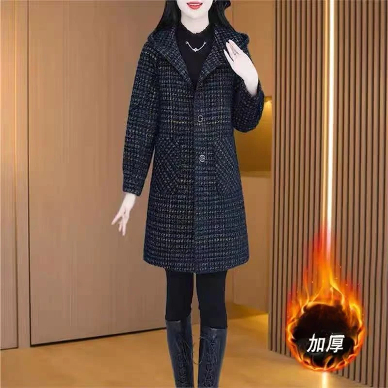 （运补）时尚高级气质韩版外套大衣女秋冬新款洋气显瘦中款毛呢外套