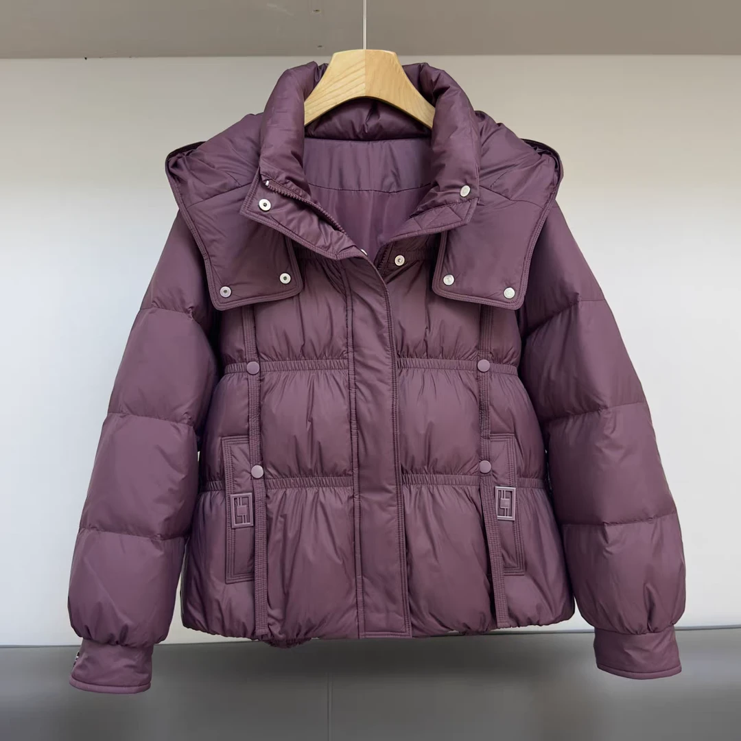 依美阁女装推介时尚连帽短款50绒棉服