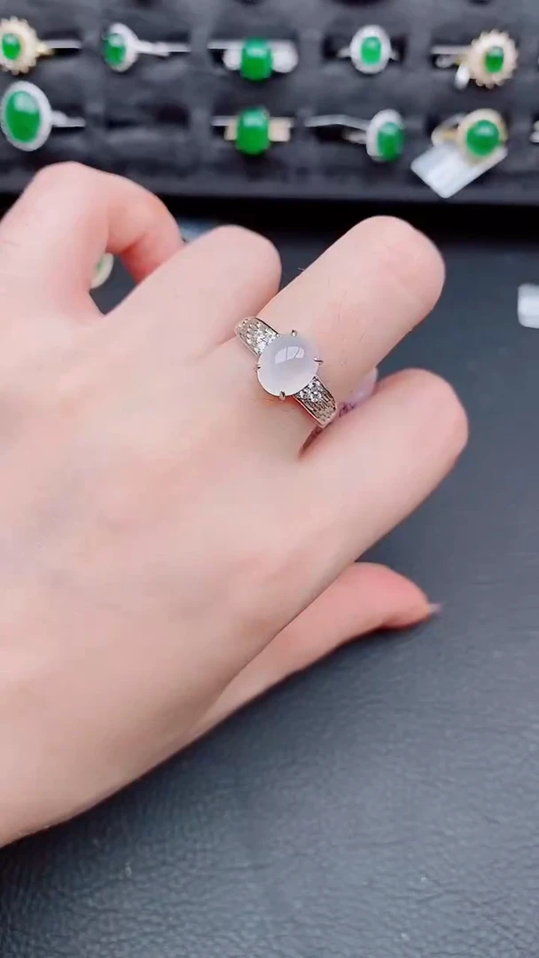 银S925镶嵌戒指翡翠天然a货翡翠77