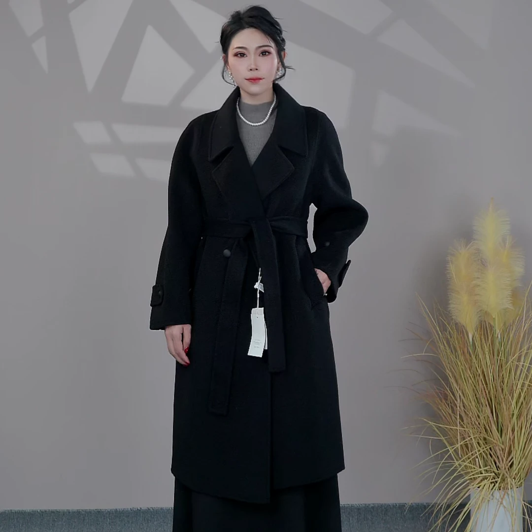 【100%羊毛大衣】-9659秋冬新款长款韩版时尚双面羊毛大衣女羊毛