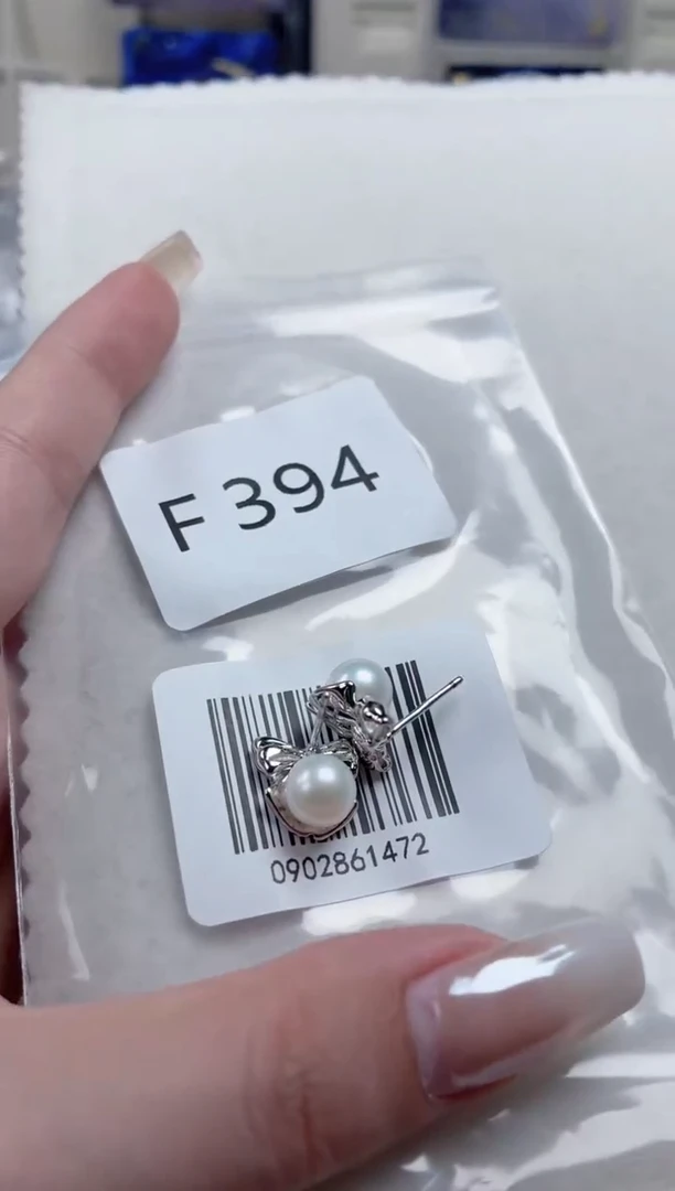 银S925镶嵌耳饰淡水珍珠f394