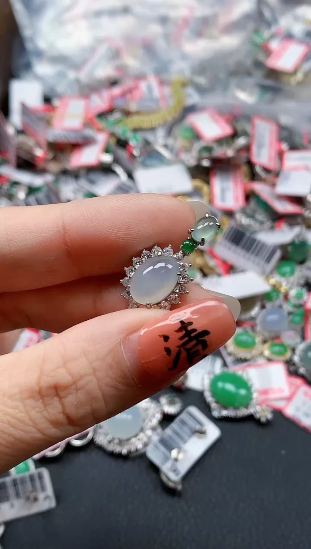 银S925镶嵌戒指翡翠天然A货缅甸翡翠