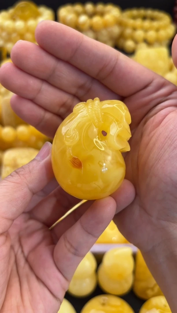 蜜蜡颈饰未镶嵌焦皮料橘黄满蜜妖花福袋