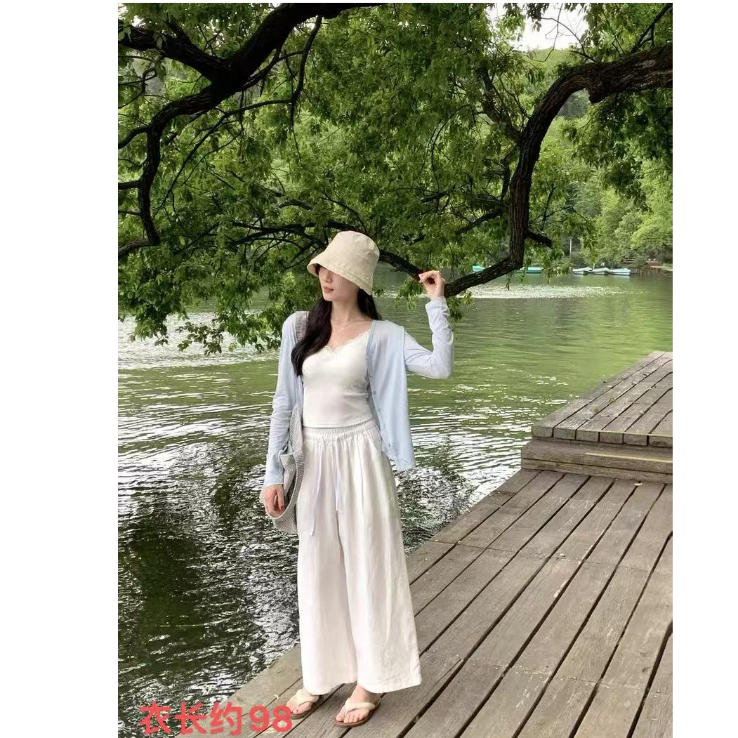 2279麻料抽绳阔腿裤