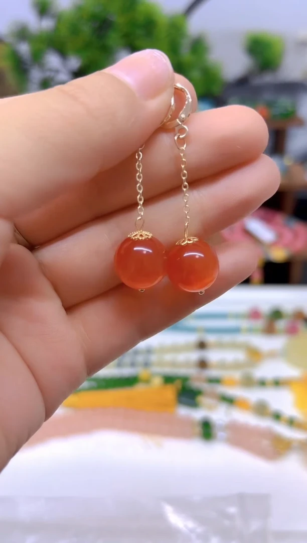 碧玺猫眼耳饰14K金镶嵌E696