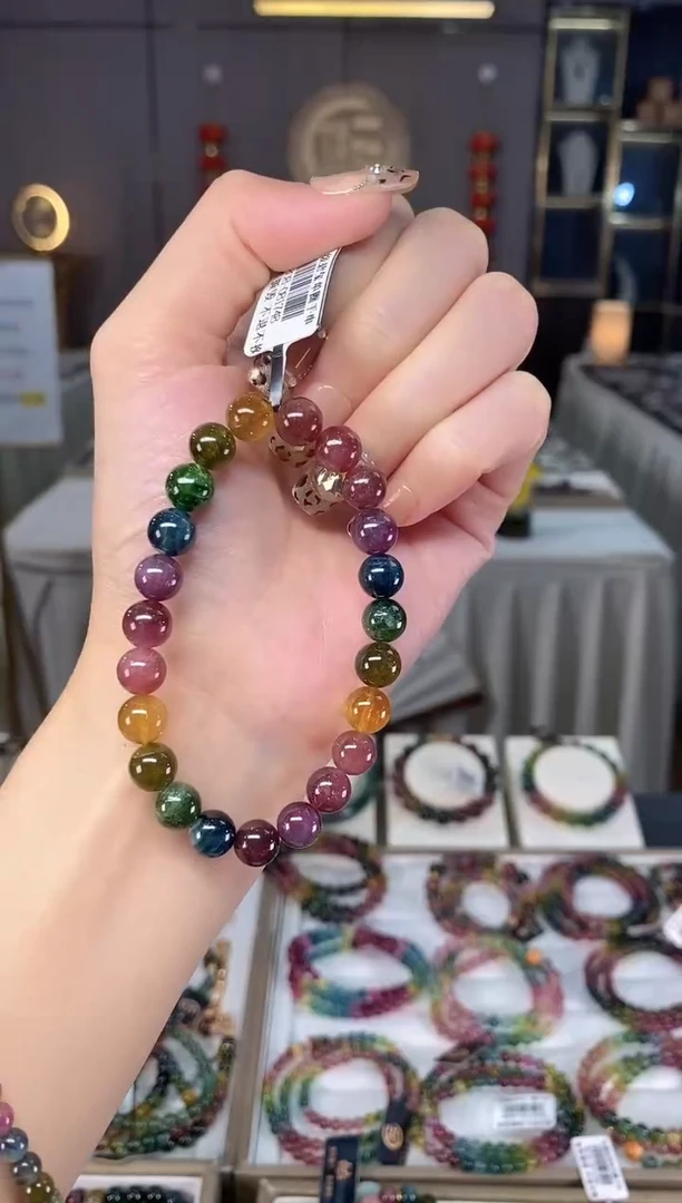 未镶嵌老矿碧玺色标彩虹单圈手串8mm+碧玺dan多样性发货一条