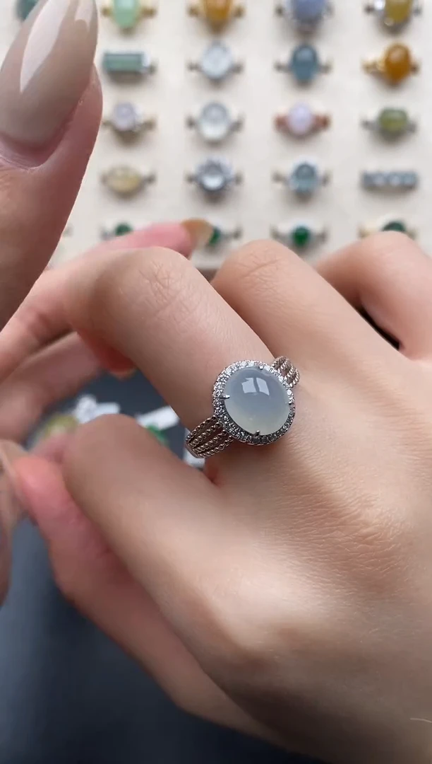 银S925镶嵌戒指翡翠一物一证一礼盒