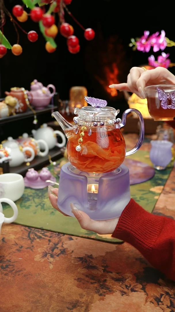 【闪购商品】紫色温茶台+茶壶+链子+杯子