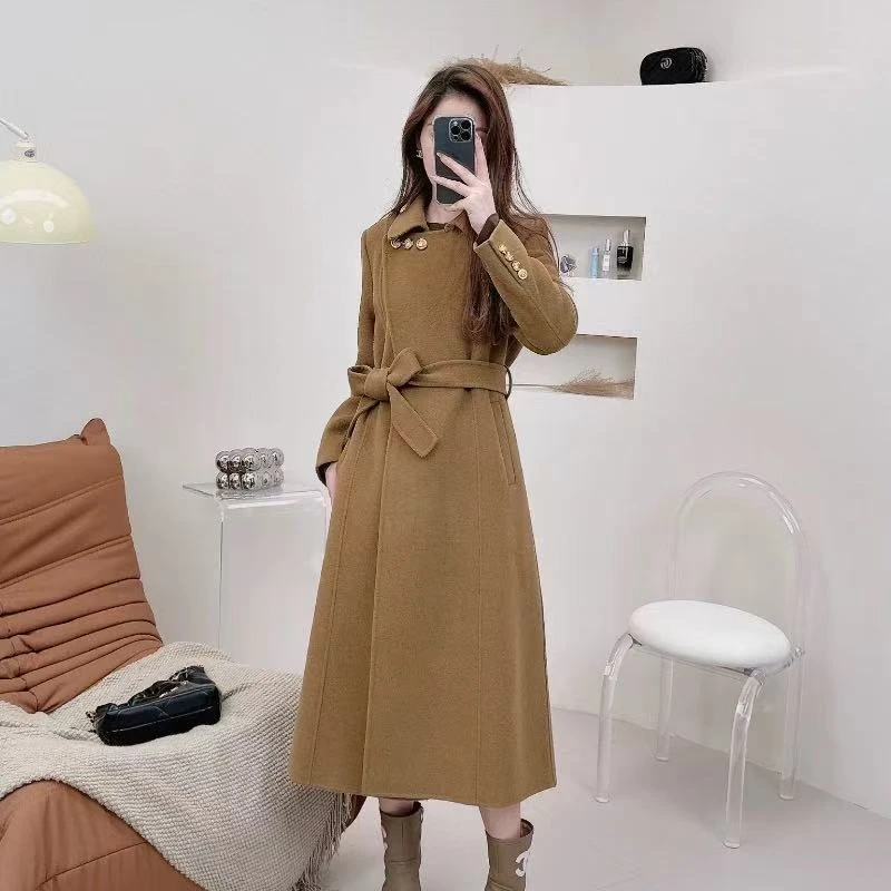 中国风秋冬长款女中长款毛呢外套时尚显瘦收腰冬季25096