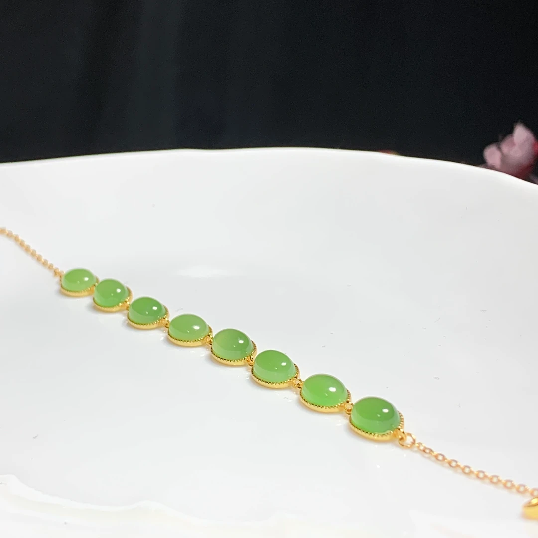 天然和田玉碧玉s925银手链百搭气质