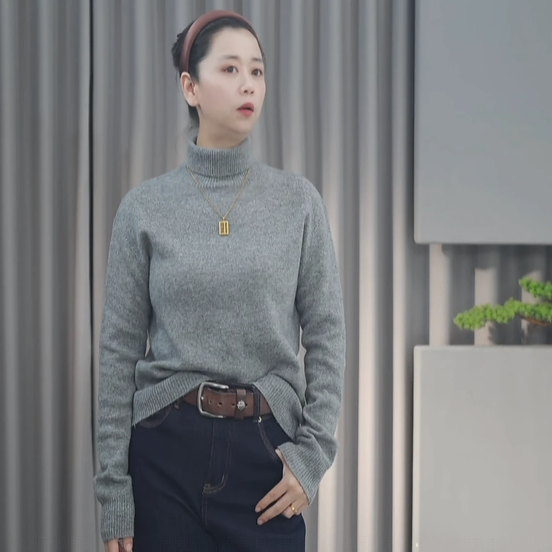 Huangxiaoqi Cowboy美丽诺高领无缝一体羊毛衫女秋冬叠穿百搭2226