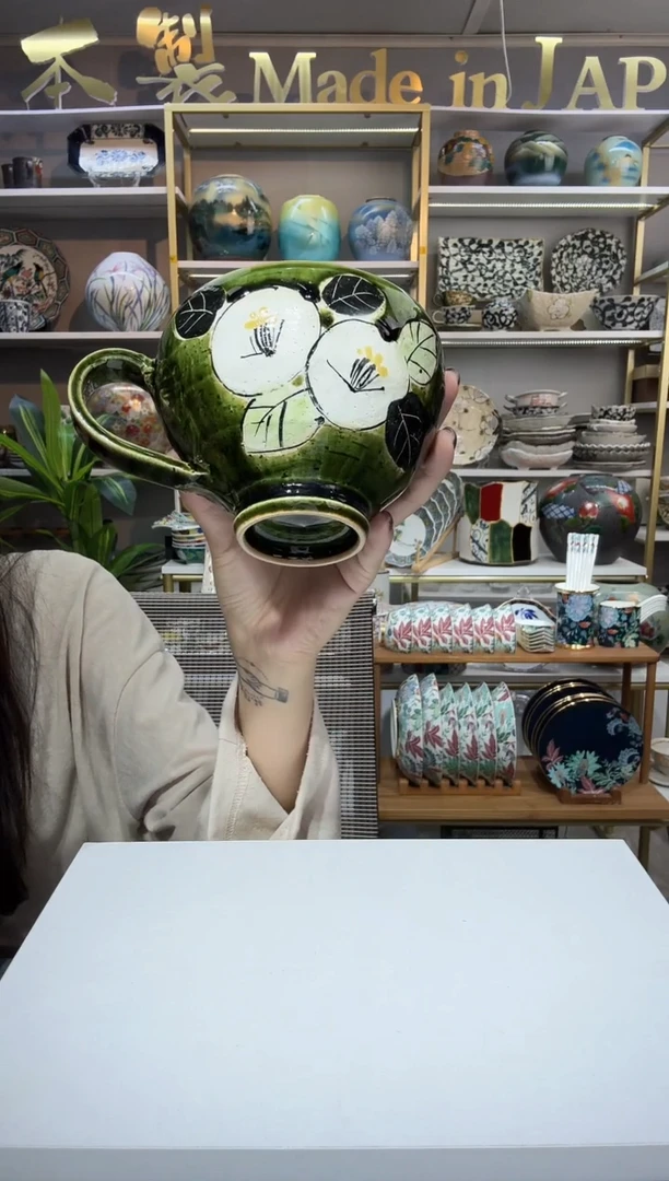 陶瓷濑户烧手绘手作冰裂纹墩墩早餐杯400ml