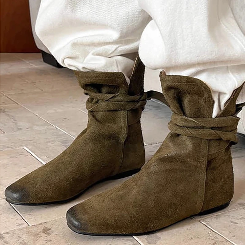 小众设计感白色切尔西靴子蝴蝶结平底方头短靴复冬季加绒加厚皮靴