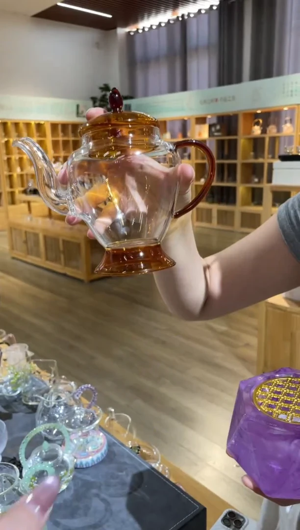 玻璃手工艺品九河蕴香壶黄色把手