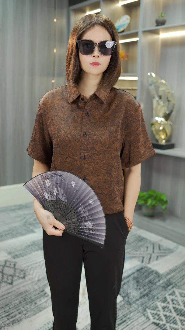 【苏杭丝绸】男士桑蚕丝夏季印花百搭短袖衬衣轻薄柔软舒适凉爽1103