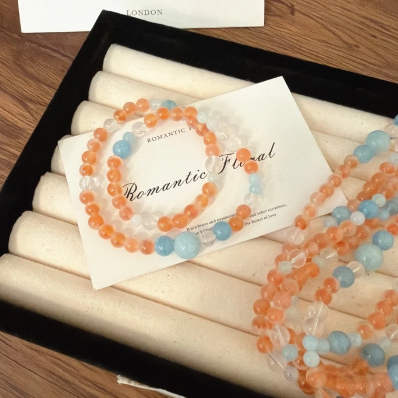 X1701[暖秋]橙糖心玛瑙海蓝宝双圈手链高端轻奢手串多样性发一