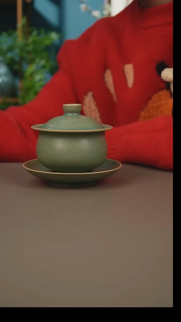 杯仿古柴烧钱袋子盖碗