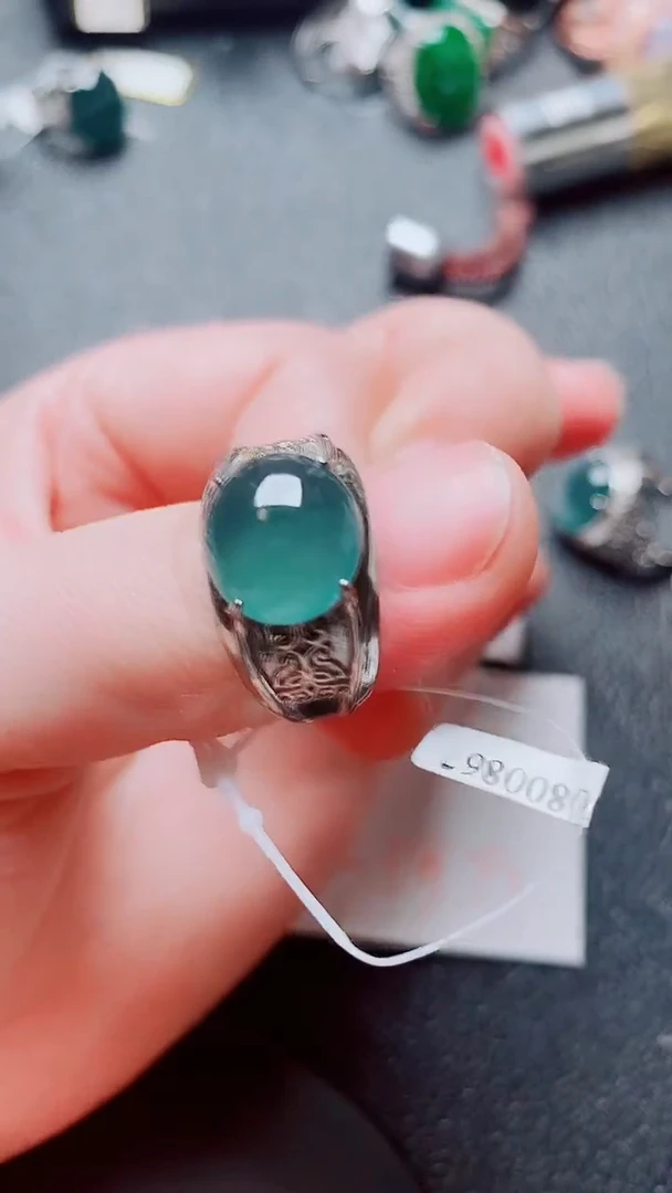 银S925镶嵌戒指翡翠1
