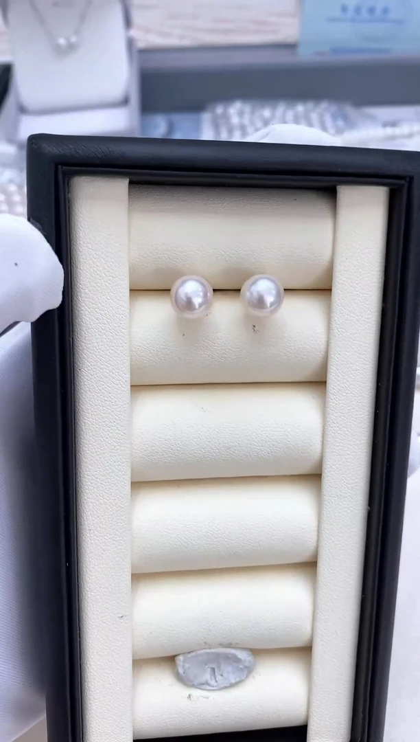 银S925镶嵌海水珍珠耳钉海水akoya素订