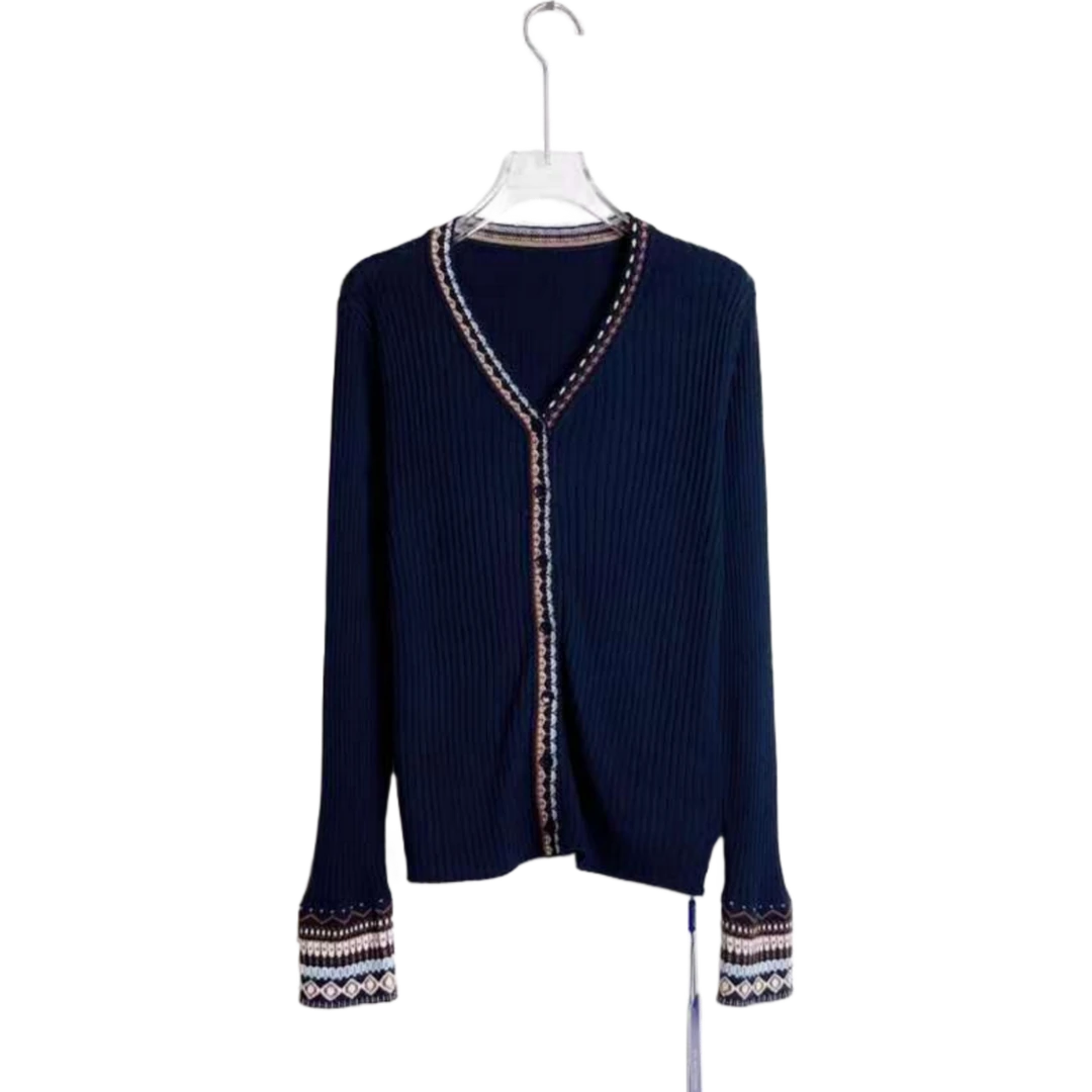 DY 8200秋冬新款V领显瘦百搭长袖针织开衫