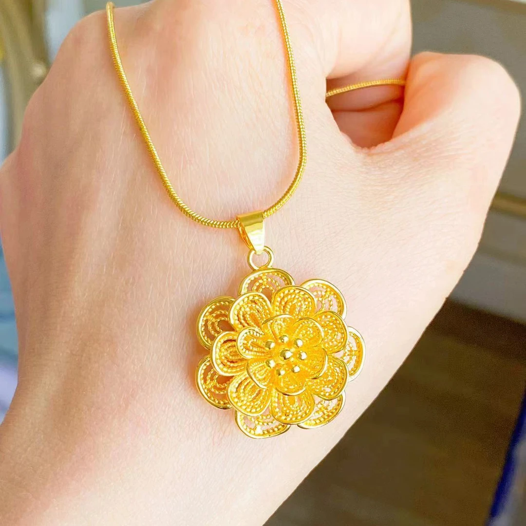 铜合金吊坠 时尚气质山茶花吊坠精美百搭项坠