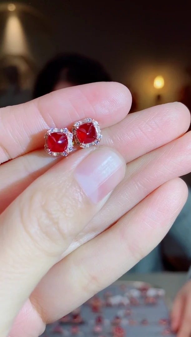 银S925镶嵌耳饰红宝石耳饰