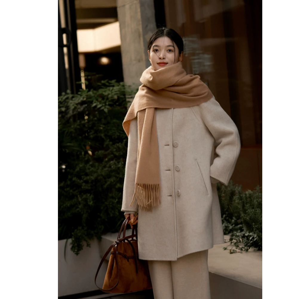 笑涵阁 | 古董-大衣｜牦牛绒丝羊毛常规中长双面呢大衣SME765482VG