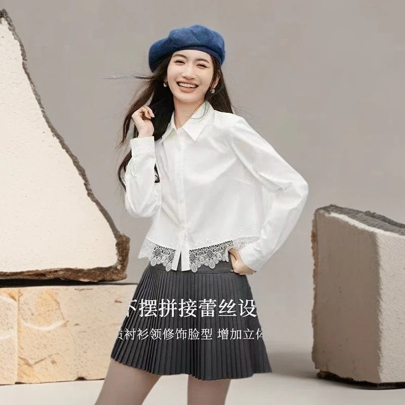 65359 【柜货】型感出众！弹力无拘束！蕾丝春夏女气质通勤白衬衫