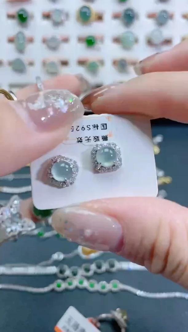 银S925镶嵌翡翠耳饰天然翡翠