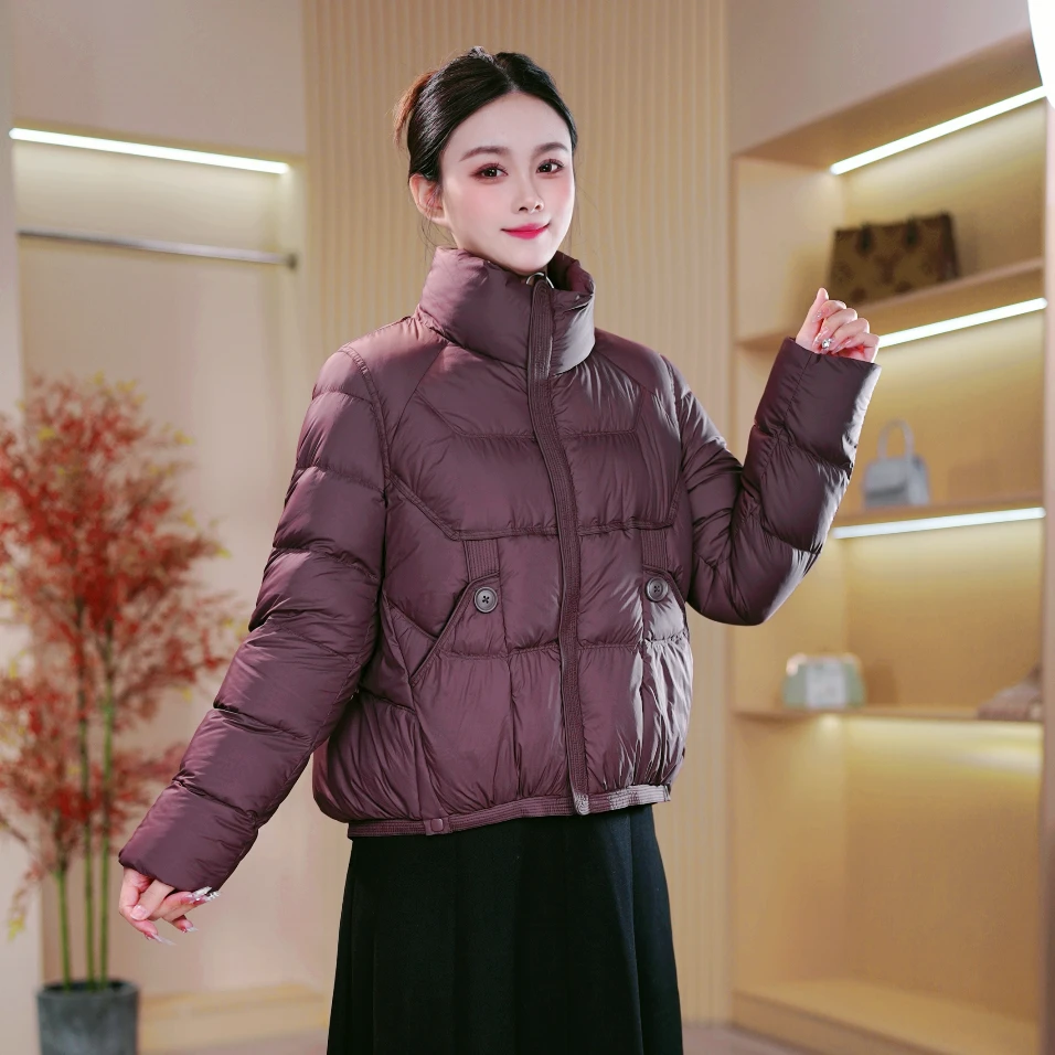 雅鹿短款立领轻薄羽绒服女2025秋冬新款保暖休闲百搭纯色外套