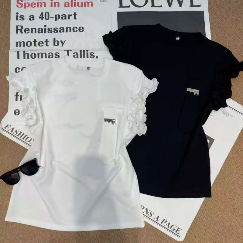 【王小小8511】领荷叶边T恤上衣夏季新款时尚百搭气质休闲宽松显瘦