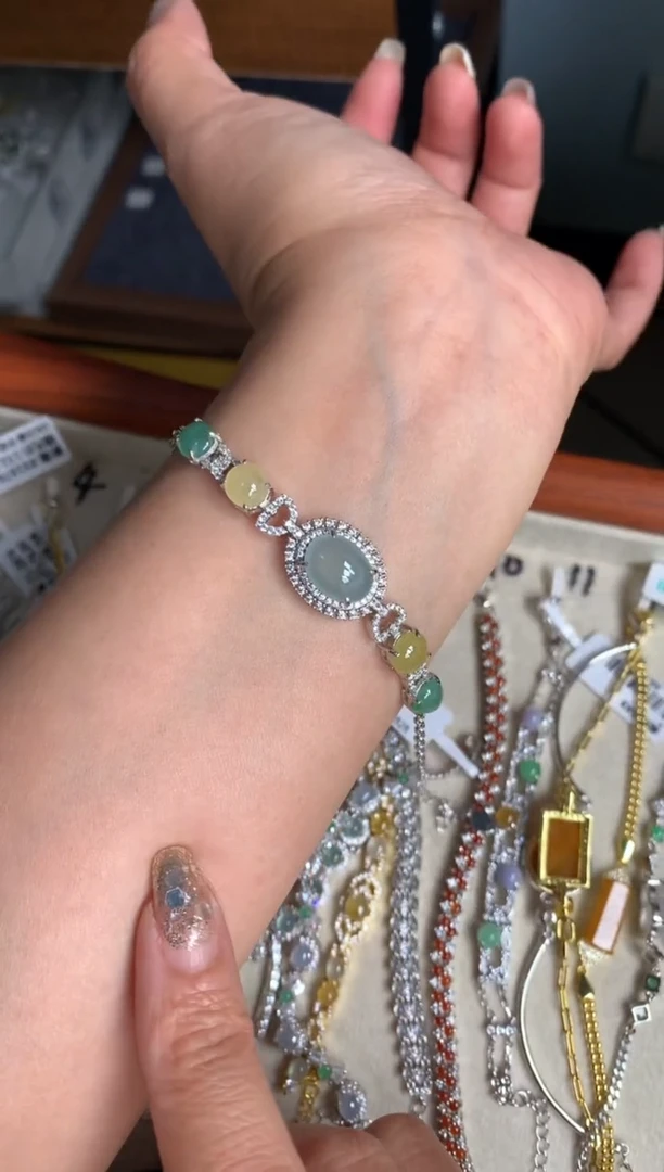 银S925镶嵌戒指翡翠手链