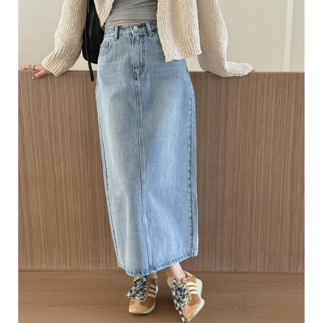 【仅支持48小时退换货】韩国丨时尚休闲百搭后开叉牛仔半裙