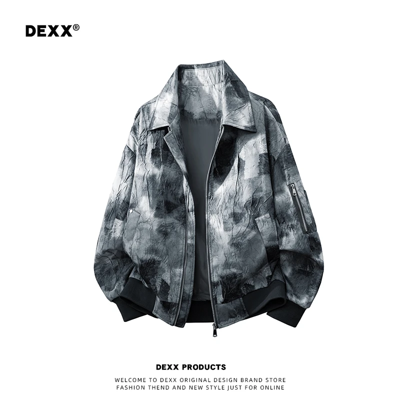 DEXX潮牌山水国风复古夹克男士扎染翻领宽松休闲百搭高级感外套