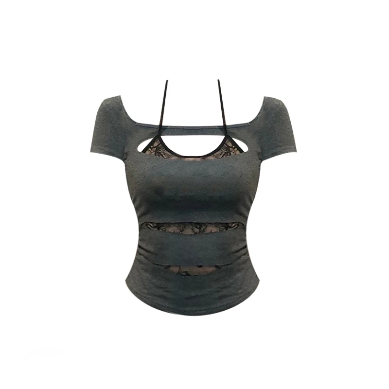 夏季新款美式辣妹后背蕾丝挂脖吊带背心性感修身内搭辣妹上衣