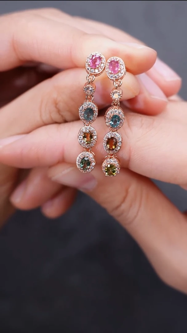 耳饰银S925镶嵌碧玺耳饰