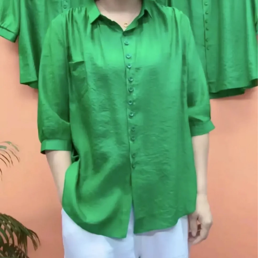 夏季纯色显瘦衬衫洋气妈妈装宽松减龄休闲小衫