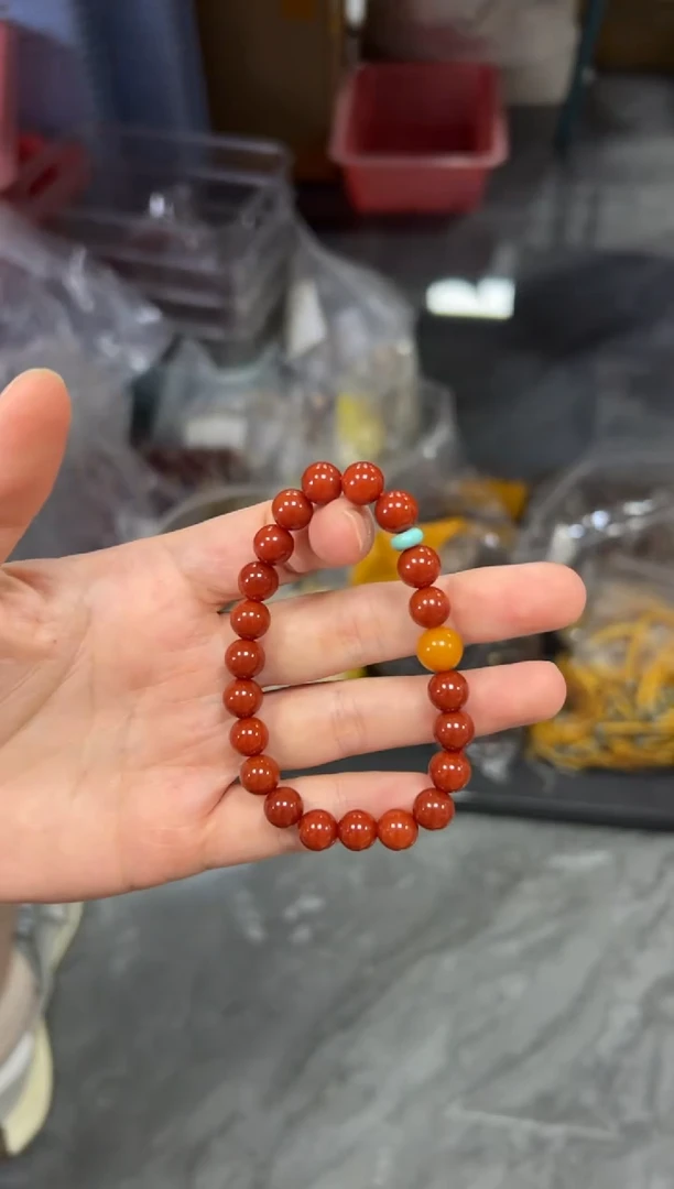 未镶嵌蜜蜡手链柿子红玛瑙蜜蜡顶珠手串8MM[1710]