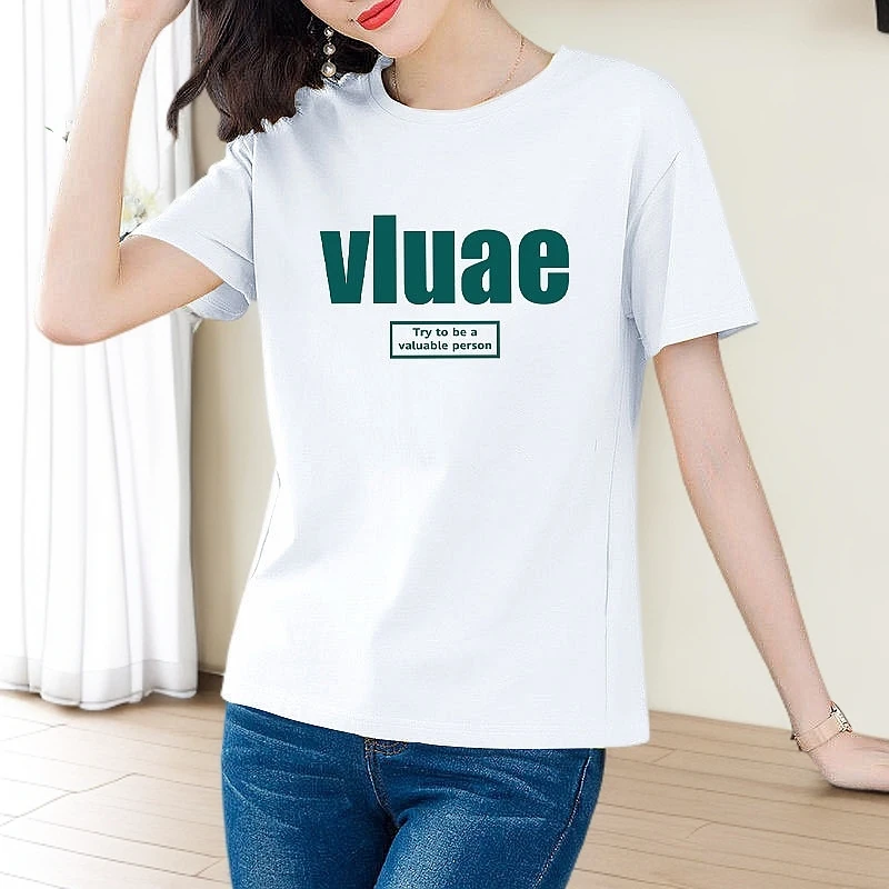 夏装短袖t恤女2025新款休闲百搭圆领纯棉体恤气质减龄洋气上衣潮